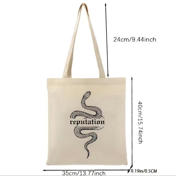 Taylor Swift Inspired "Reputation" Snake Pattern Reusable Canvas Tote Bag - Picture 2 of 4